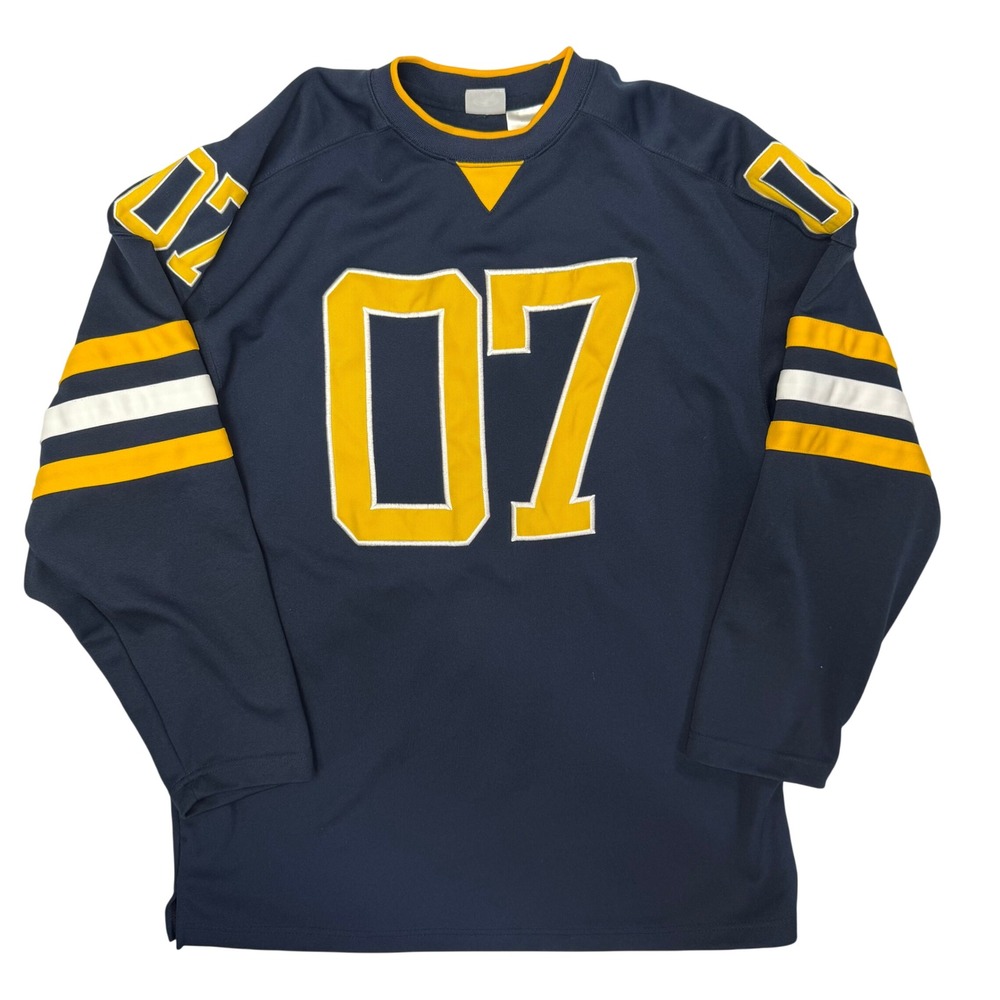 Athletic Works Mens Navy Blue Yellow Stitched 07 Hockey Jersey Size M